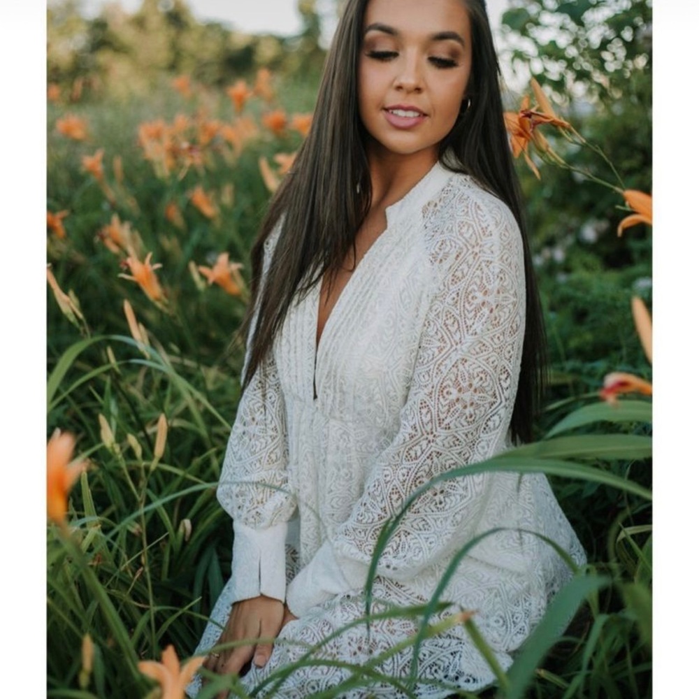 Free people cream colored, deep v, lace dress